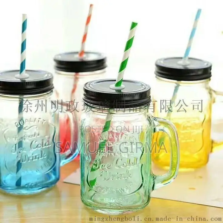 ~Vintage Mason Glass Drinking Jar With Straw