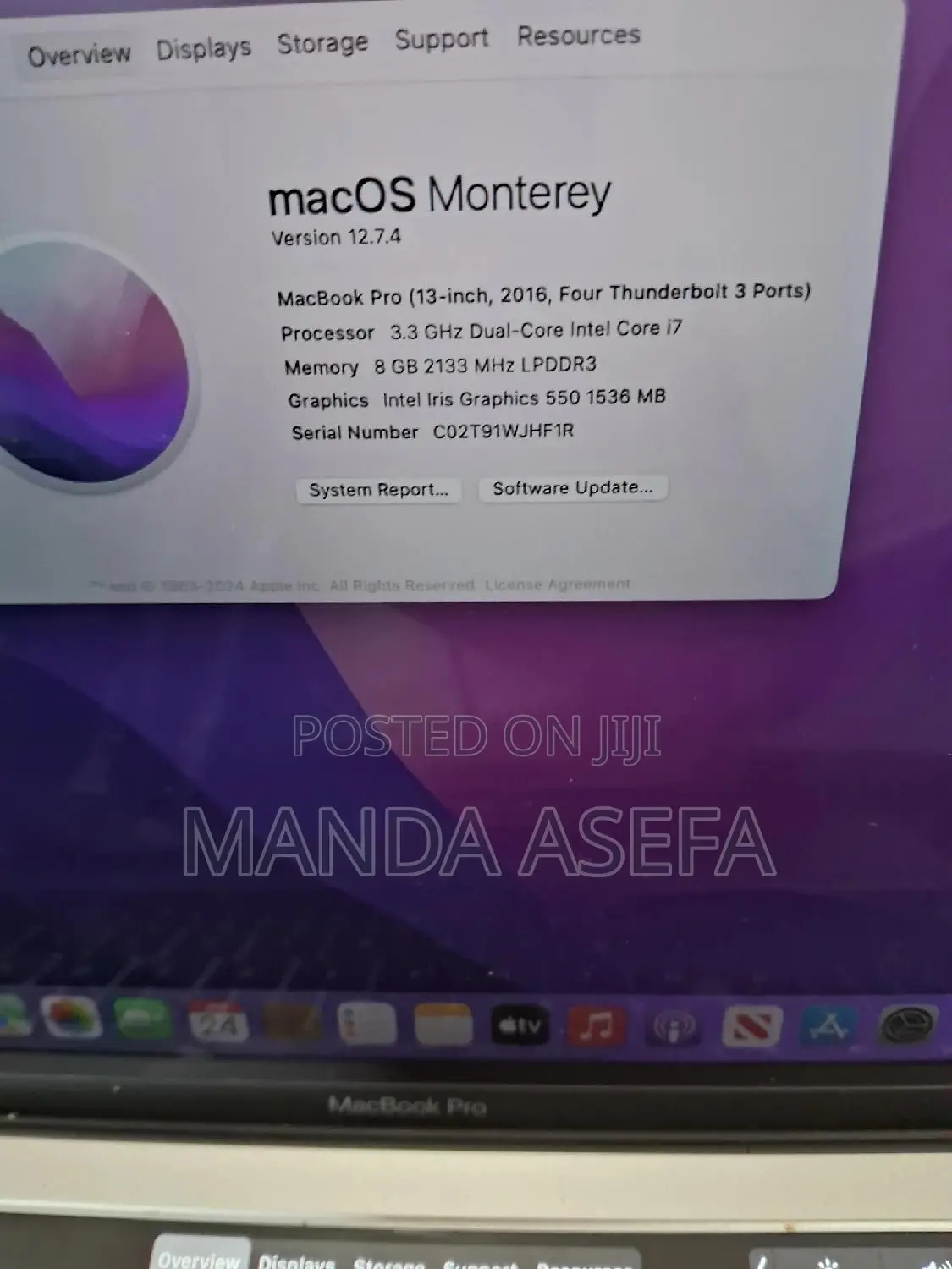 New Laptop Apple MacBook Pro 2016 8GB Intel Core I7 SSD 512GB