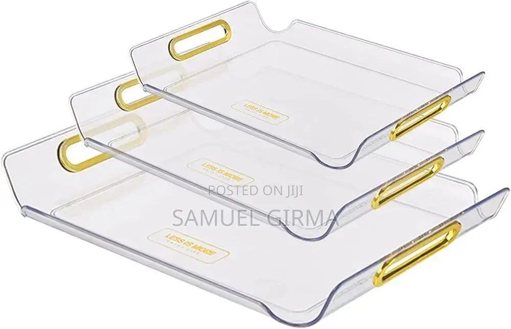 √ 3 Sets Serving Tray With Golden Handle