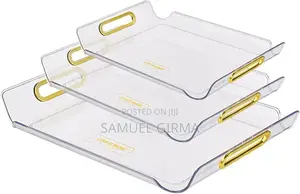 Photo - √ 3 Sets Serving Tray With Golden Handle