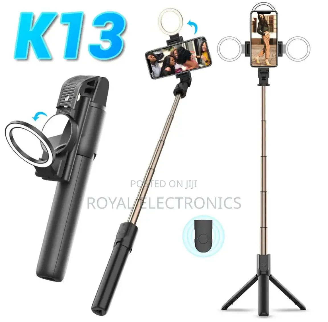 Selfie Stick + Tripod With Flip-up Light And Remote Control