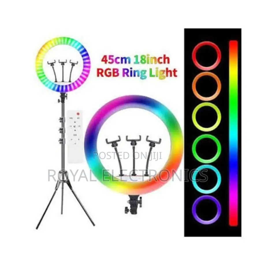 18 Inches Rgb Ring Light (3 Holders, Remote, Tripod , Bag)