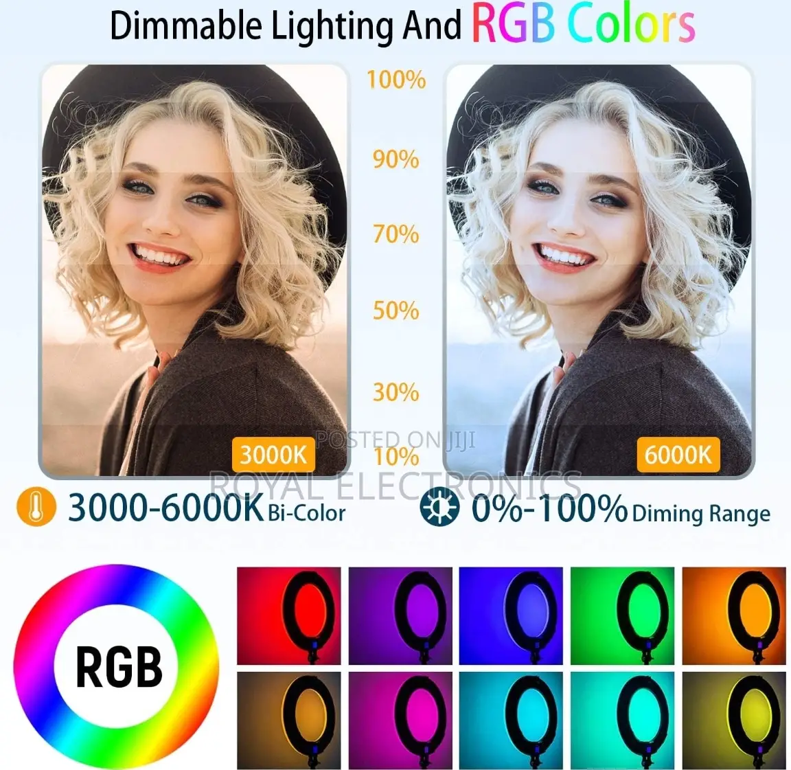 18 Inches Rgb Ring Light (3 Holders, Remote, Tripod , Bag)