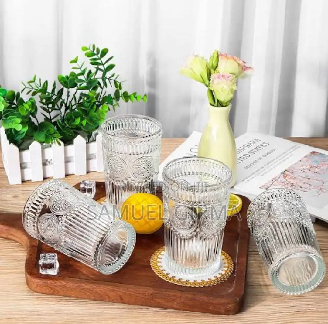 √7pcs Retro Water Glass Set With Flower Pattern
