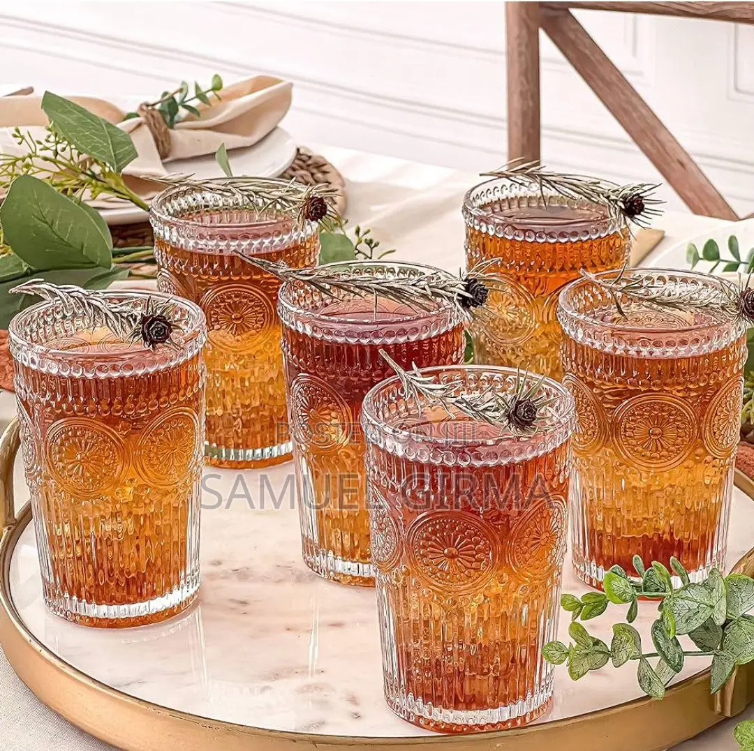 √7pcs Retro Water Glass Set With Flower Pattern