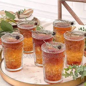 √7pcs Retro Water Glass Set With Flower Pattern
