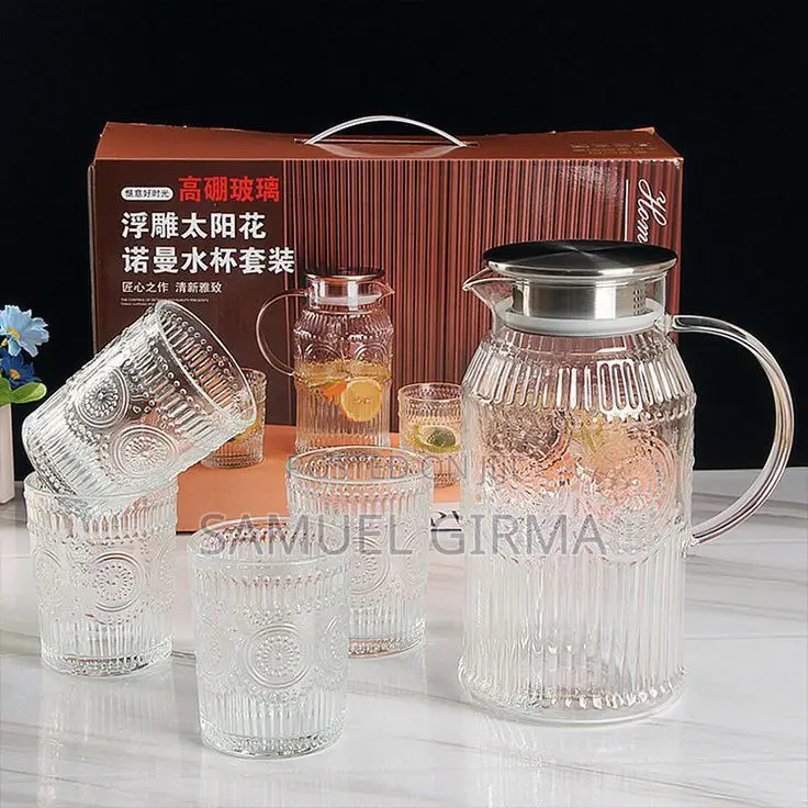√7pcs Retro Water Glass Set With Flower Pattern