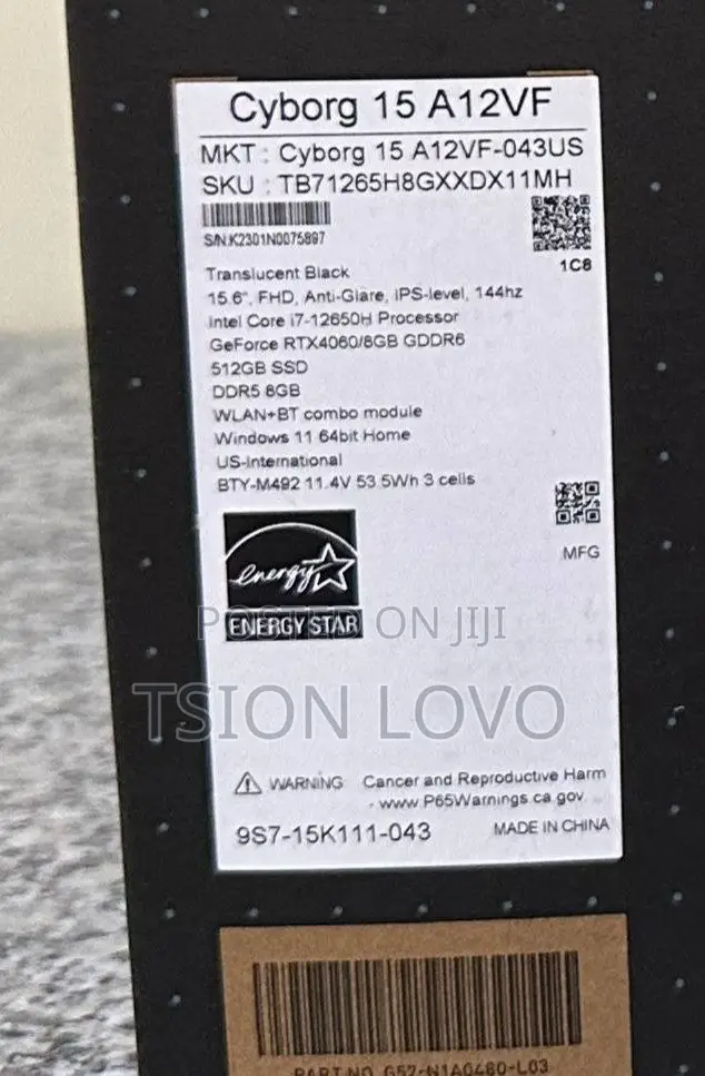 New Laptop MSI Crosshair 15 B12U 16GB Intel Core I7 SSD 512GB