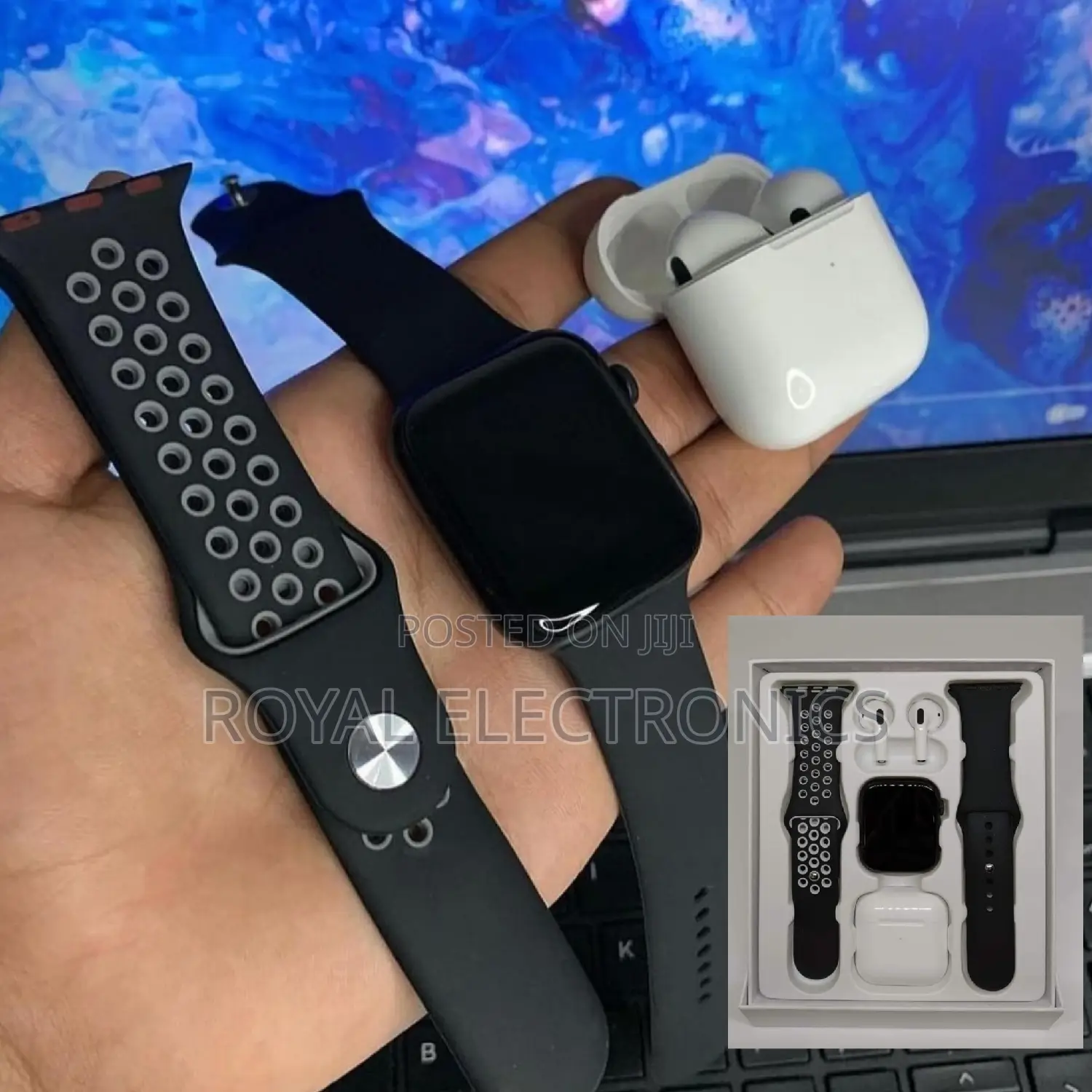 ምርጥና ዘመናዊ ስማርት ሰአት + 1 Airpods + 2 ተቀያሪ የሲልከን ማሰሪያ