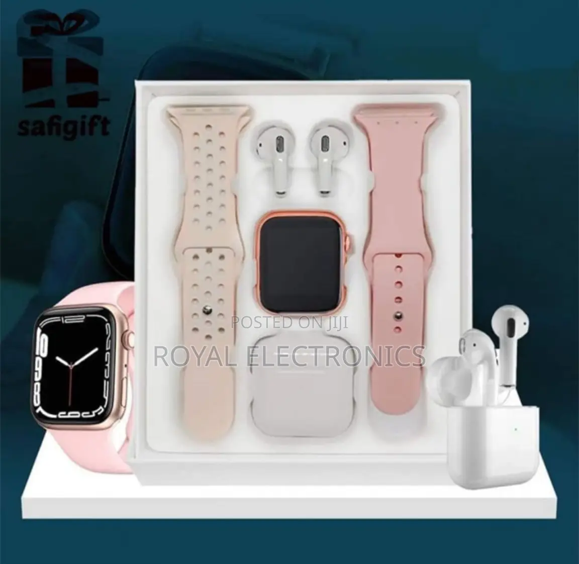 Pink Series 8 Smart Watch + Airpods + 2 Straps (Royal )