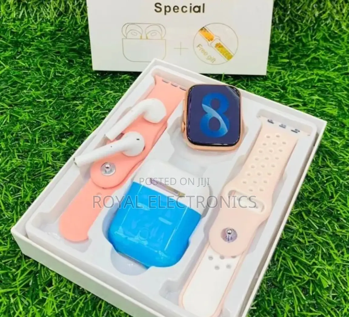 Pink Series 8 Smart Watch + Airpods + 2 Straps (Royal )