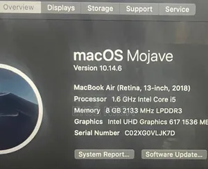 New Laptop Apple MacBook Air 2018 8GB Intel Core I5 SSD 256GB