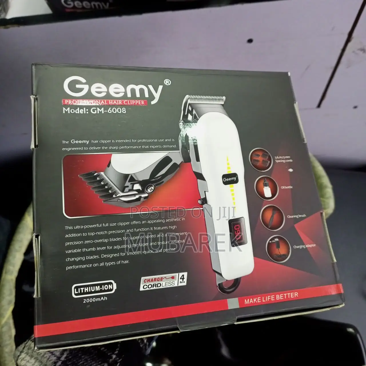 Geemy Hair Clipper, Cordless Freedom, Rechargeable Battery