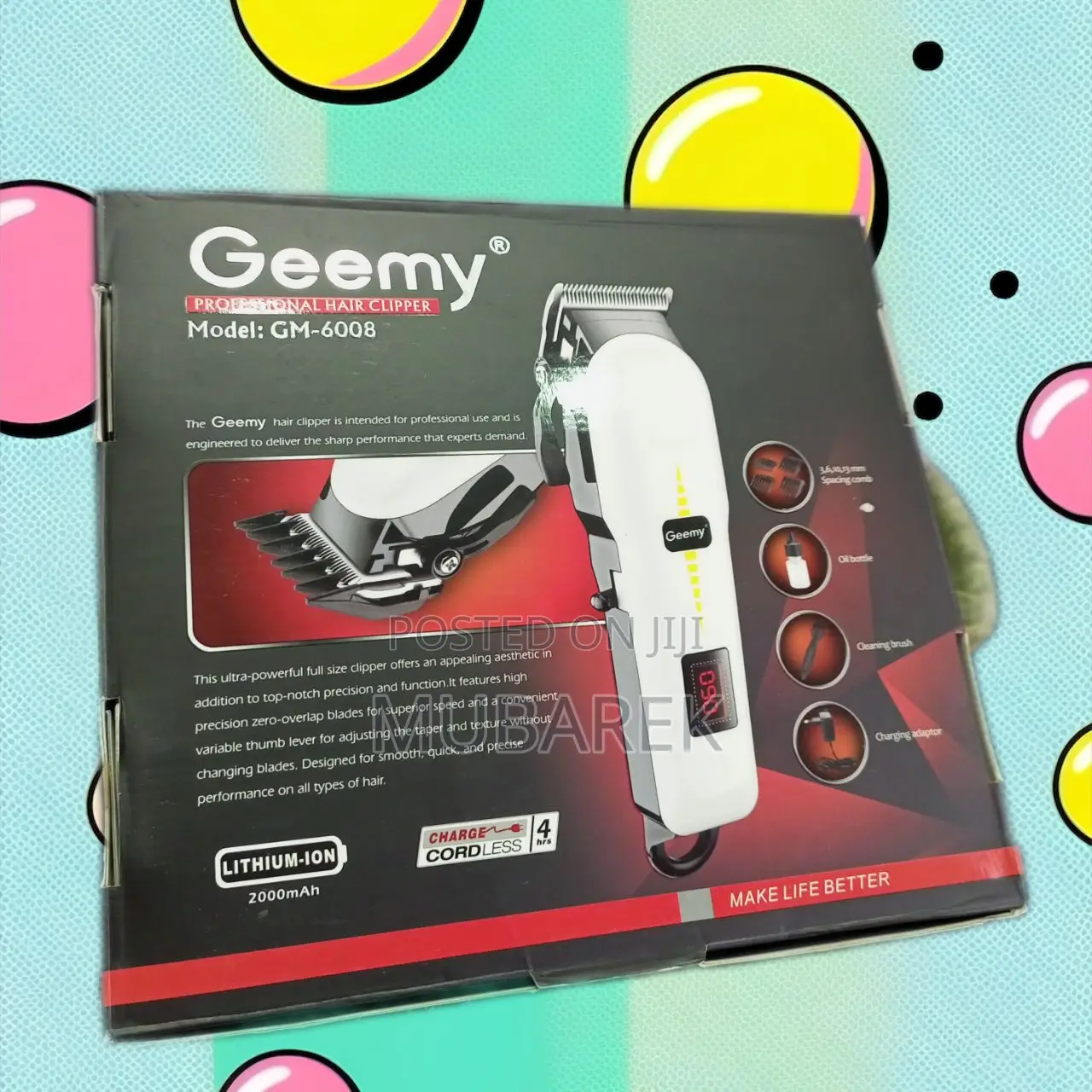 Geemy Hair Clipper, Cordless Operation, Rechargeable Battery