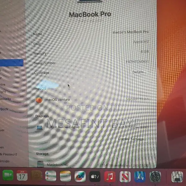 New Laptop Apple MacBook Pro 2022 M2 8GB Intel Core I7 SSD 256GB