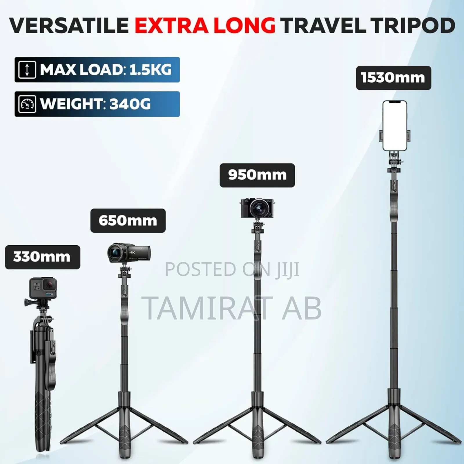 L16 Long Selfie Stick Tripod for Gopro Cameras, Smartphones
