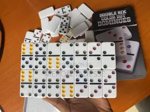 Dominoes ዶሚኖስ Set of 28, Double Six, Color Dot ,Metal Box
