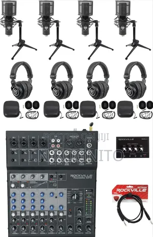 4-person Podcast Kit W/Usb Mixer/Interface+Mics+Headphones