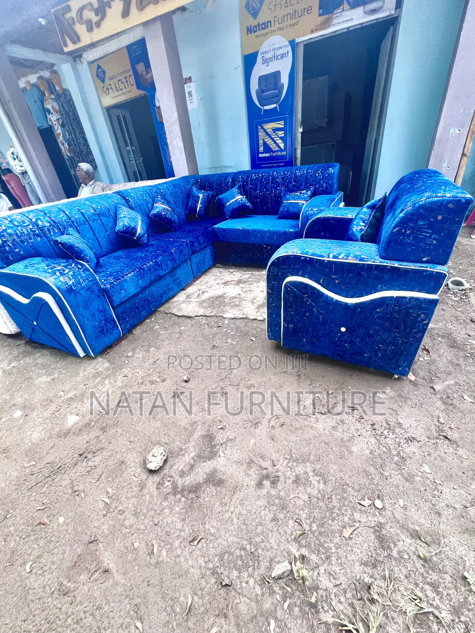 ሶፋ(l-Shape)Made of ማለዳ HD#1 Sponge Qlty Wood Materal