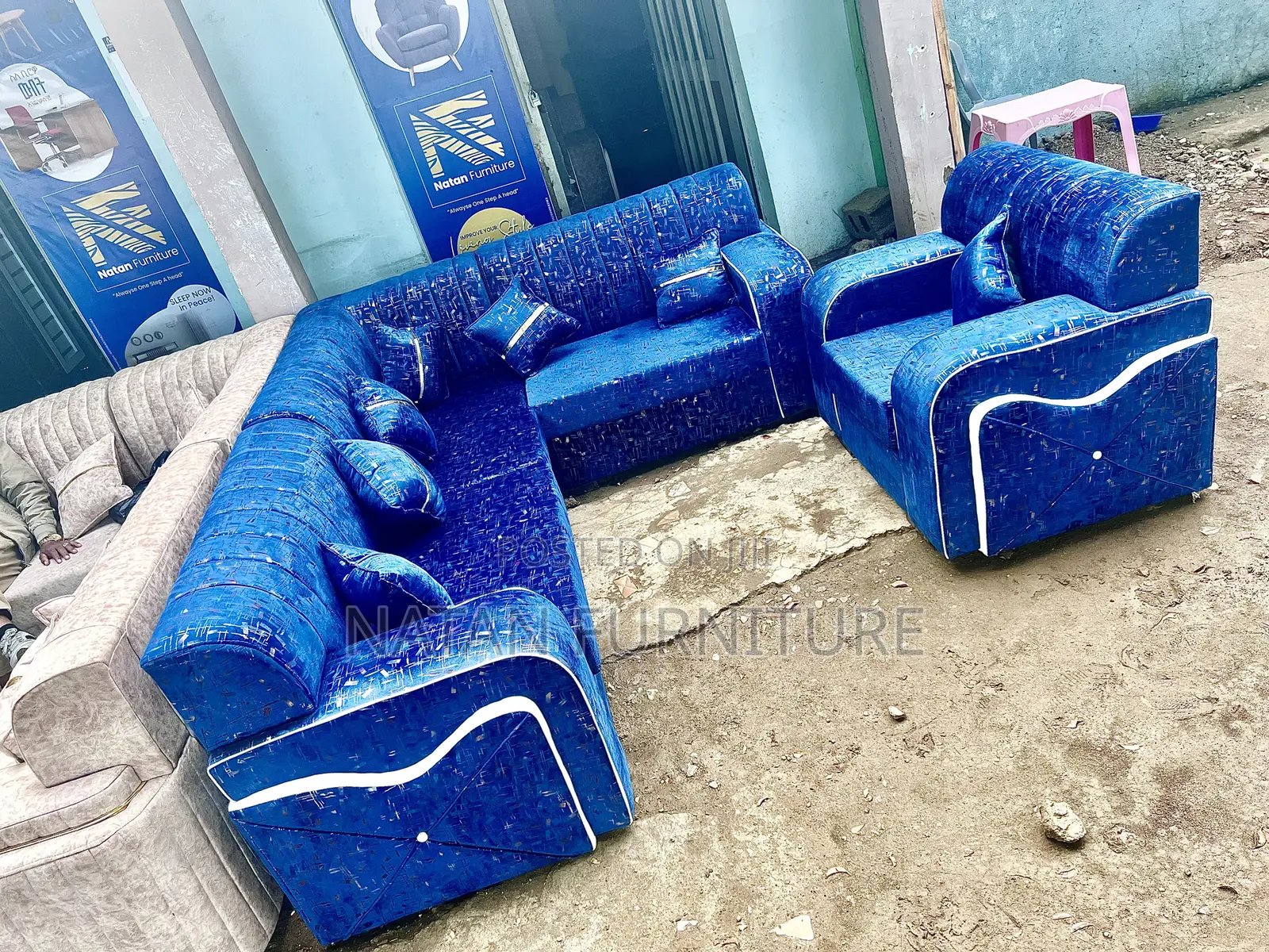 ሶፋ(l-Shape)Made of ማለዳ HD#1 Sponge Qlty Wood Materal