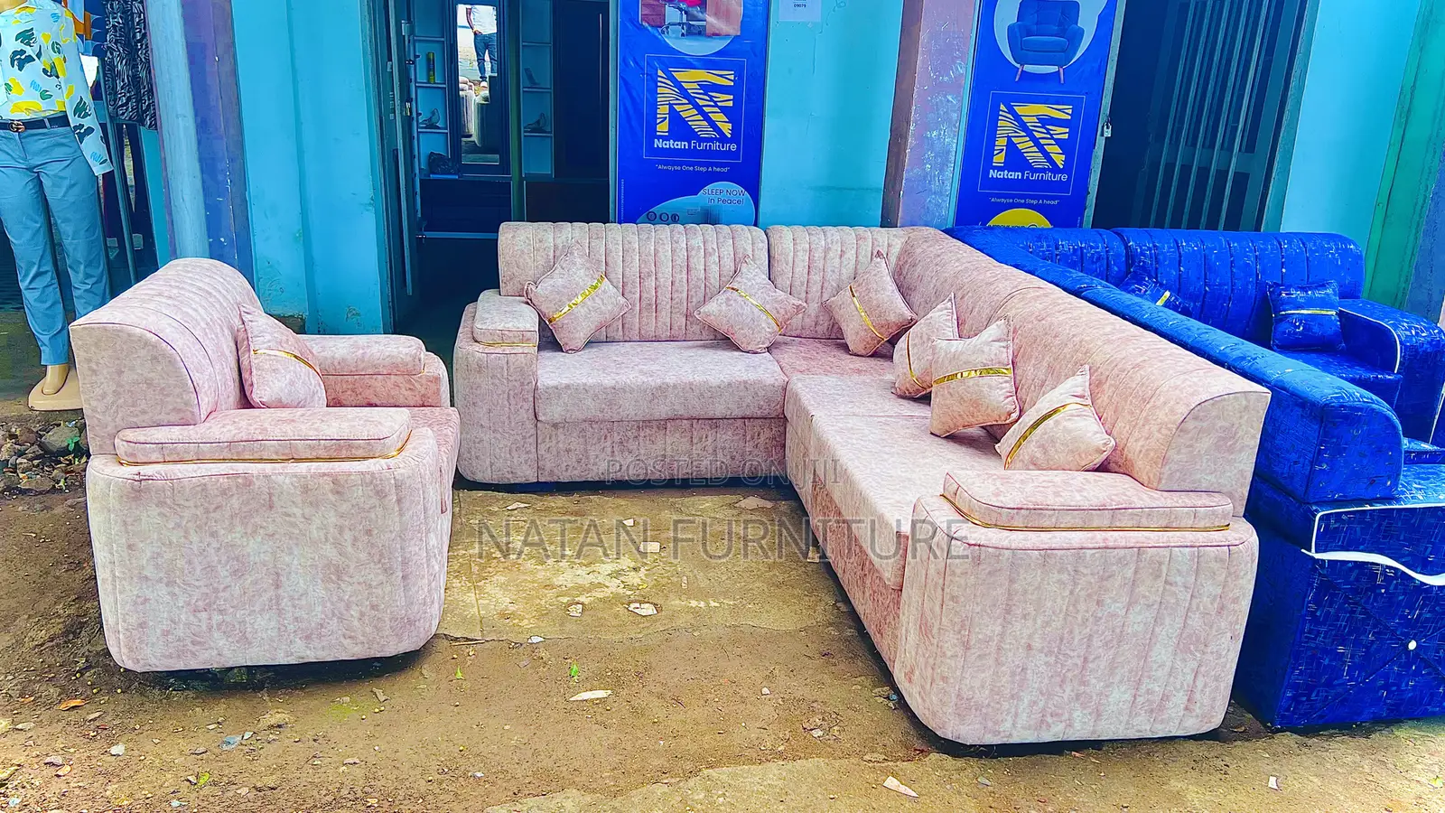 ሶፋ(L-shape)Made Of ማለዳ HD#1 Sponge Qlty Wood Materal 7 Set