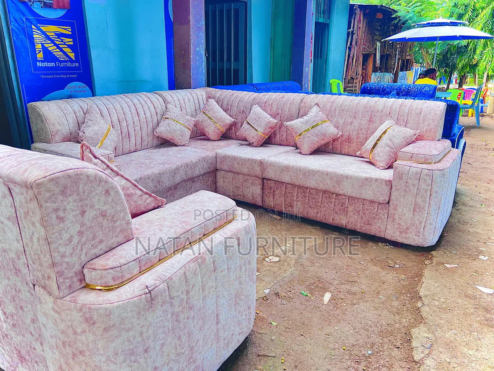 ሶፋ(L-shape)Made Of ማለዳ HD#1 Sponge Qlty Wood Materal 7 Set