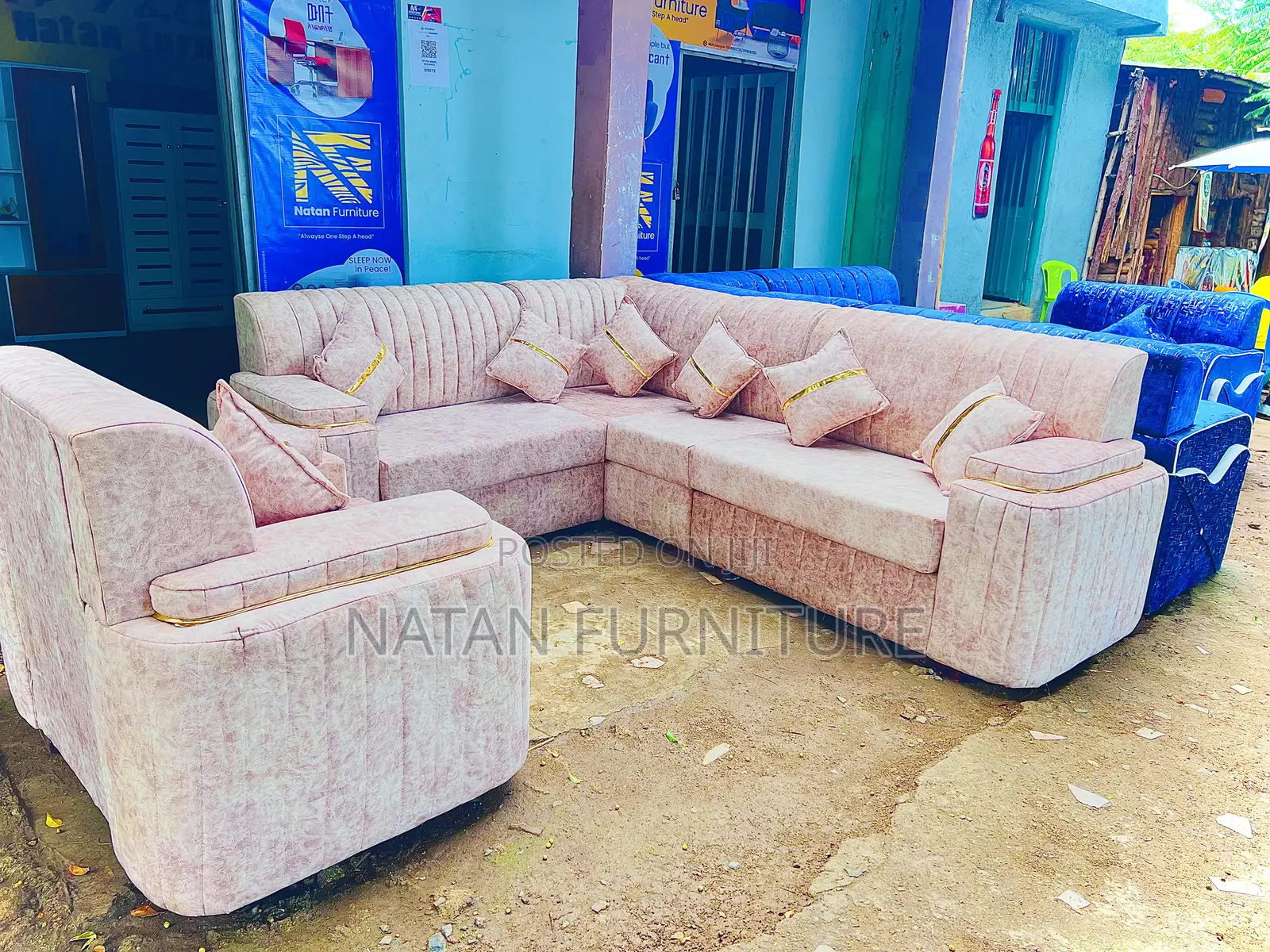 ሶፋ(L-shape)Made Of ማለዳ HD#1 Sponge Qlty Wood Materal 7 Set