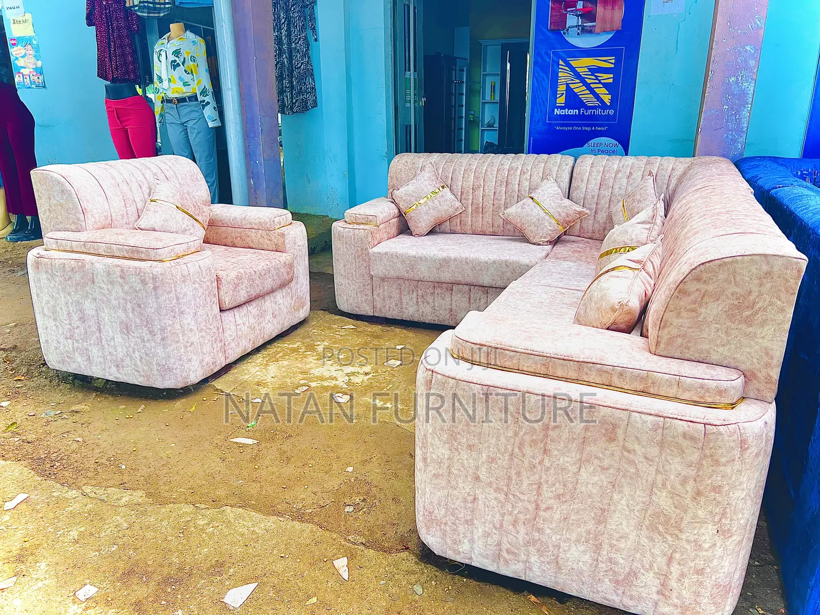 ሶፋ(L-shape)Made Of ማለዳ HD#1 Sponge Qlty Wood Materal 7 Set