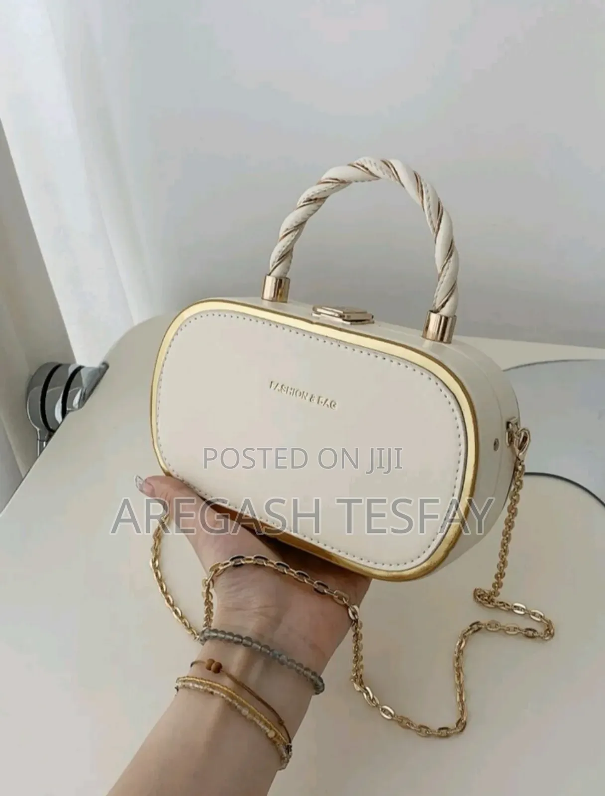 Leather Mini Handbag With Stamping Gold Letters