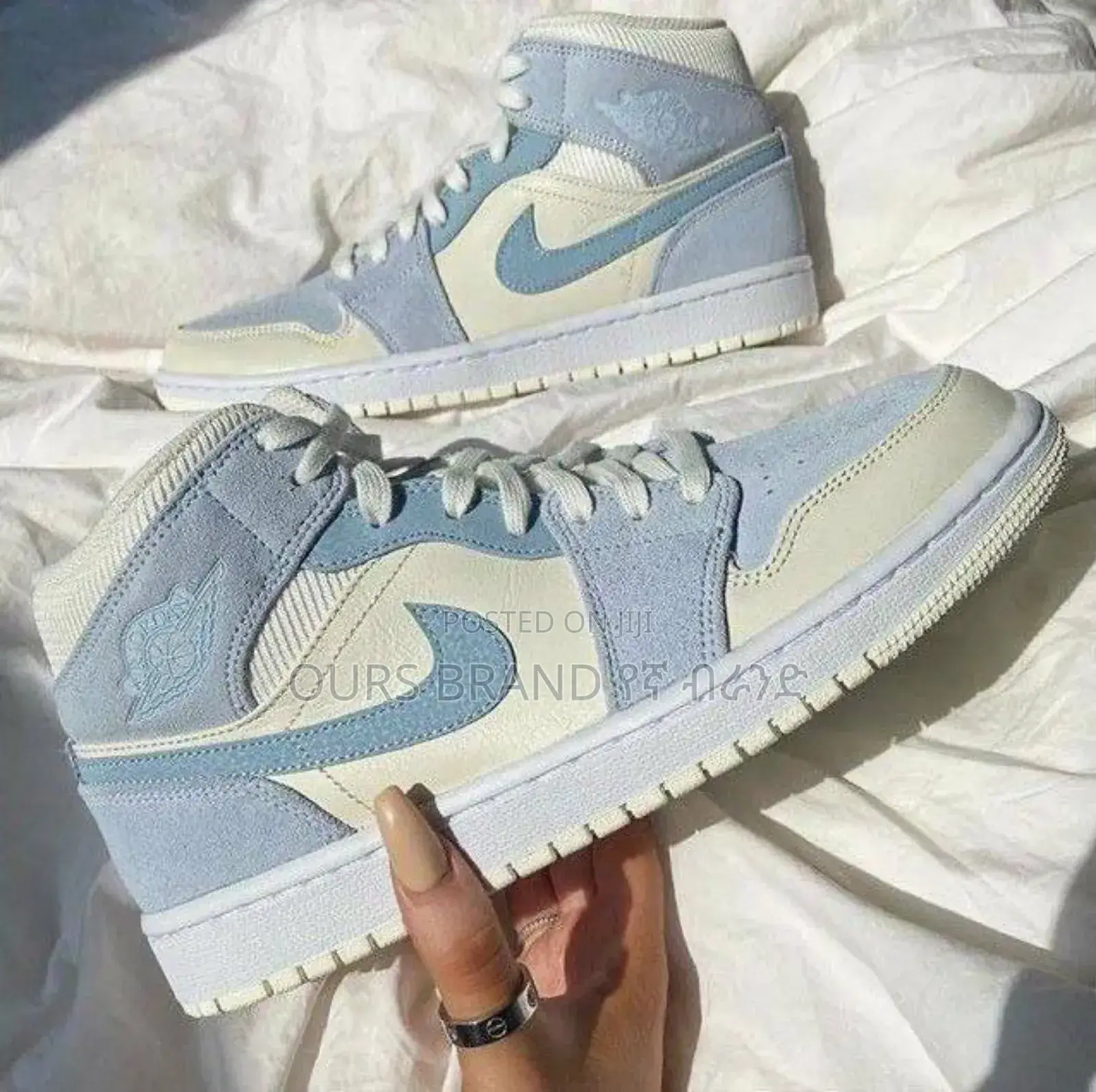 Air Jordan 1 Mid Mixed Textures Blue Cream High Qulity Shoes