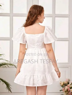 Teen Girls Square Neck Butterfly Sleeve Ruffleschiff Dress