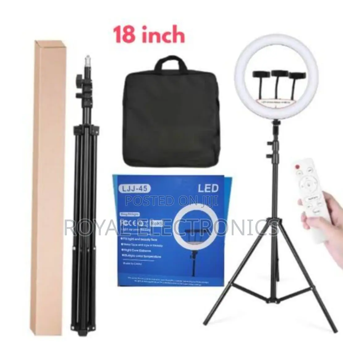 18 Inch Ringlight With Stand (3 Phone Holders, Remote, Bag)