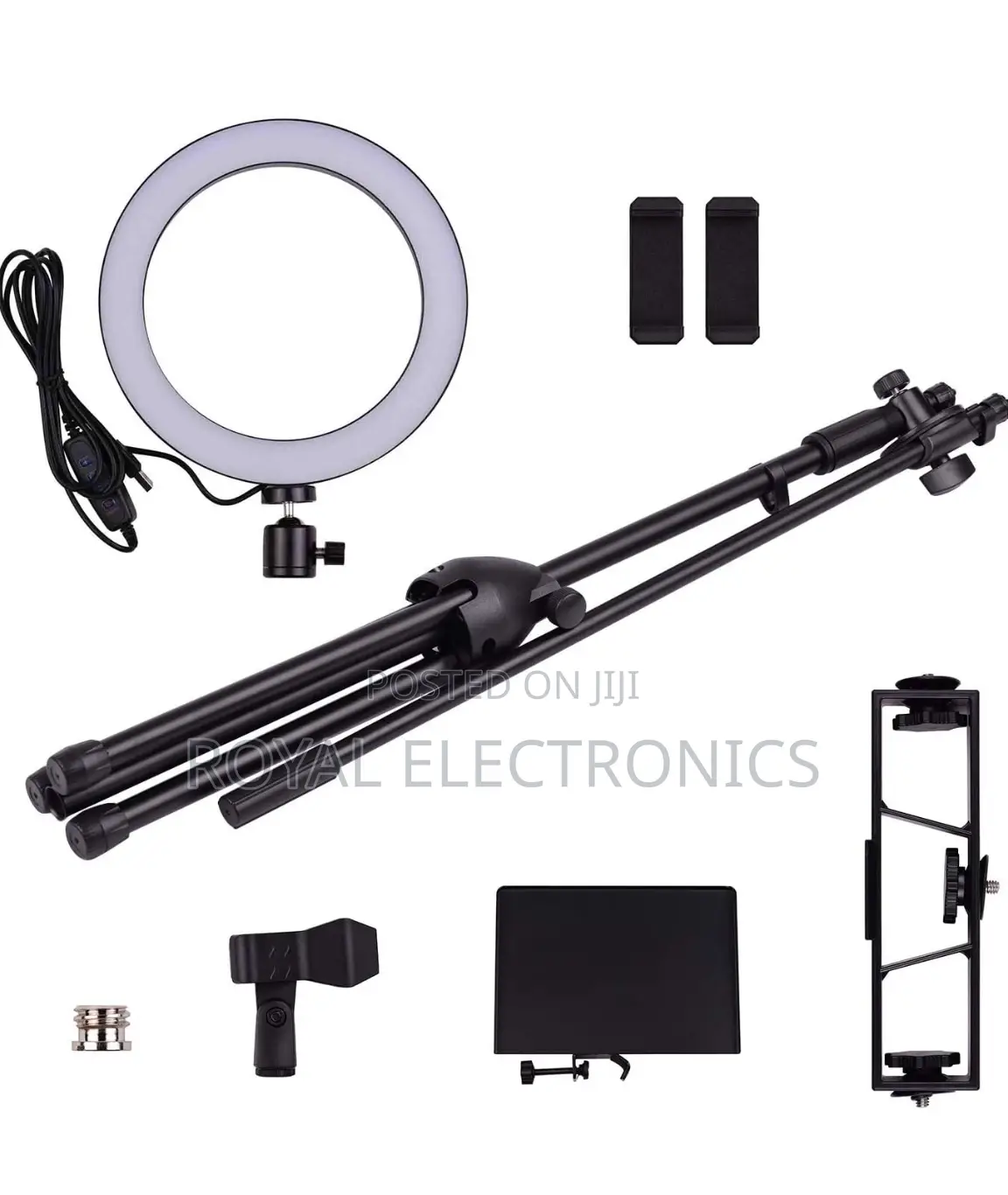 Ringlight + Mic Stand + 3 Phone Holders + Sound Card Stand