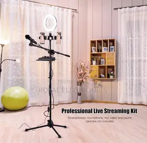 Ringlight + Mic Stand + 3 Phone Holders + Sound Card Stand