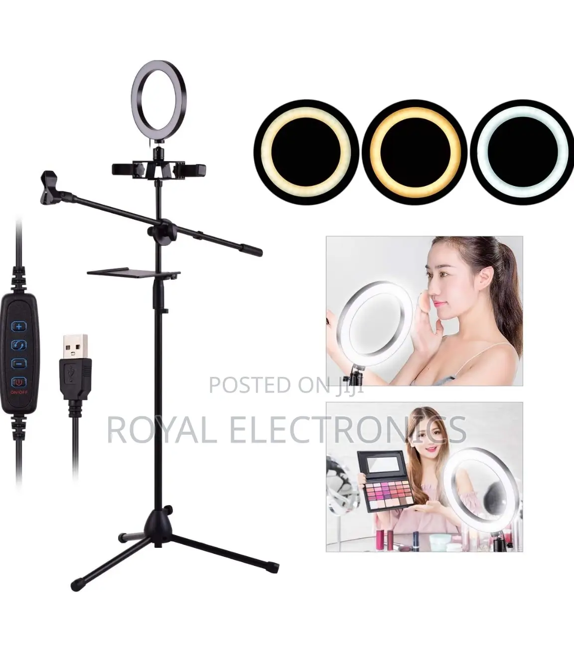 Ringlight + Mic Stand + 3 Phone Holders + Sound Card Stand