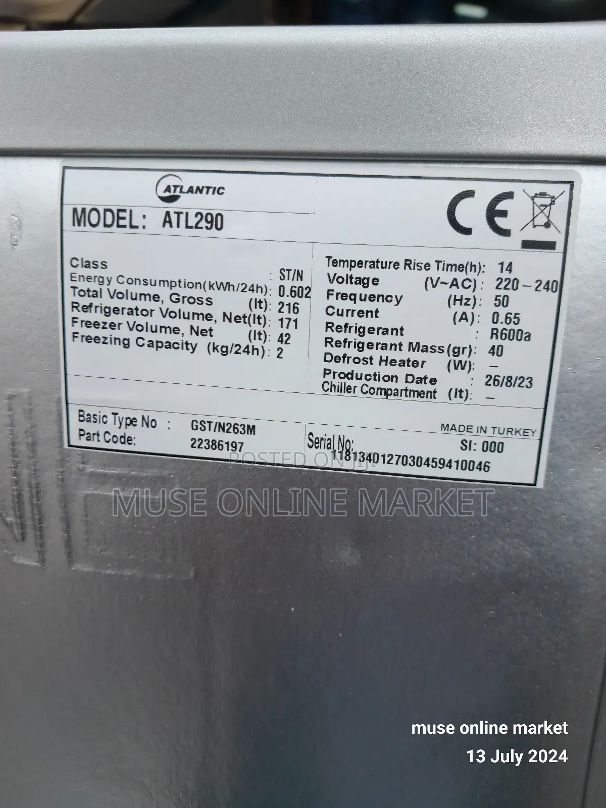 Atlantic Refrigerator 290