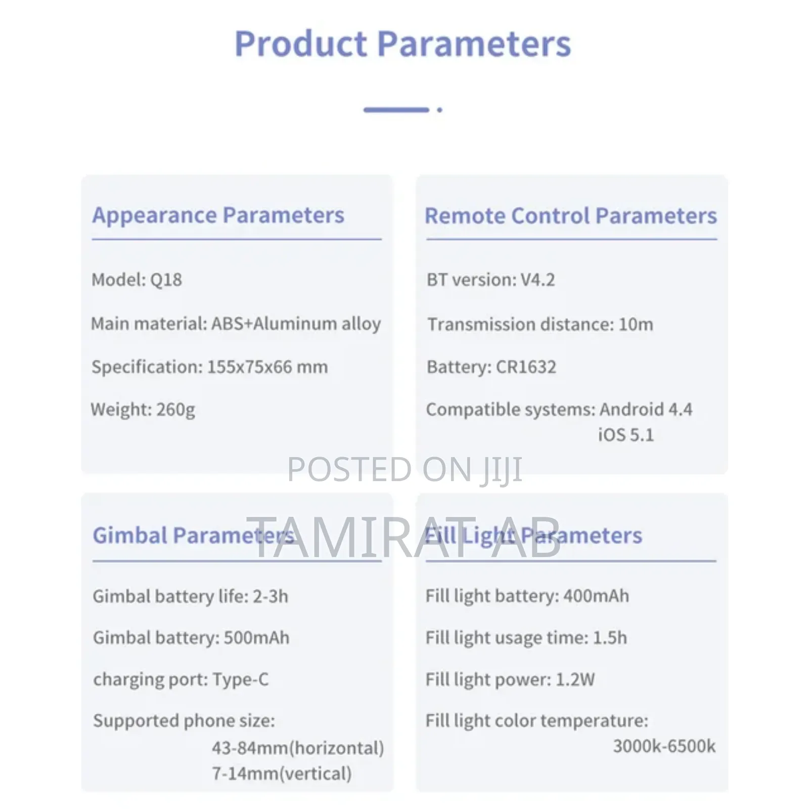 Q18 Desktop Stabilizer, Selfie Stick, Tripod, Fill Light