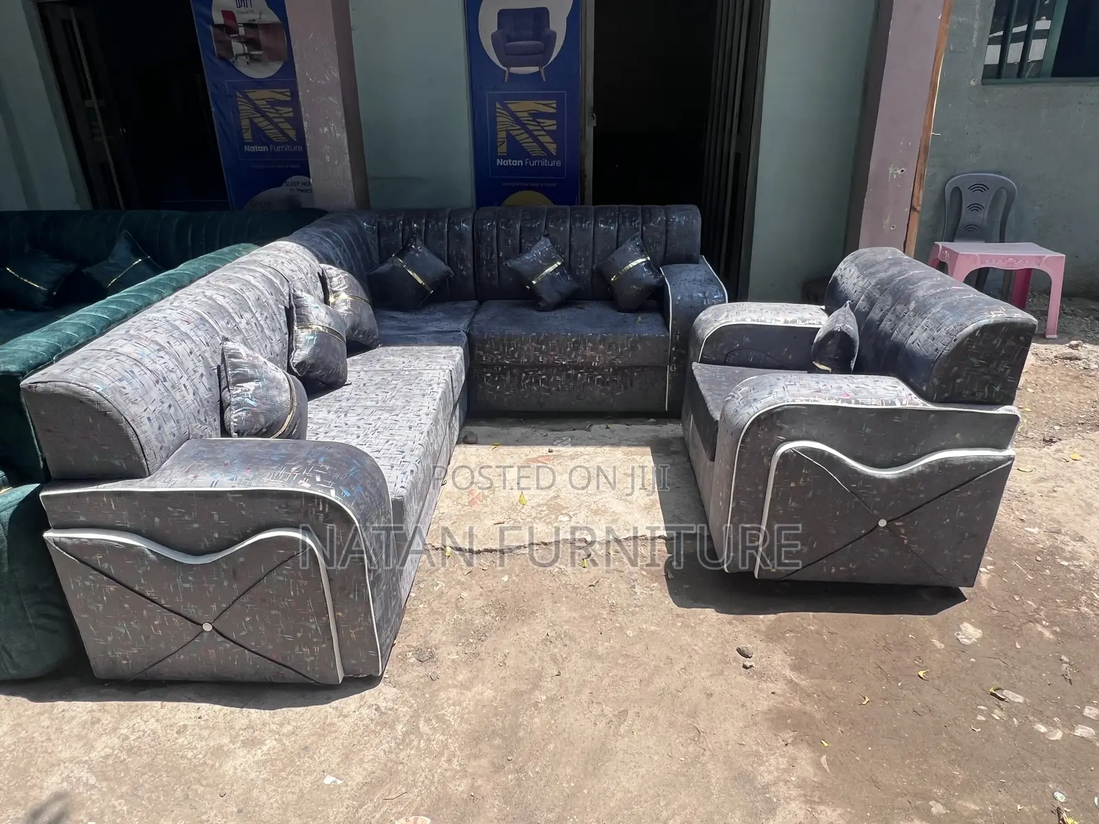 ሶፋ(l-Shape)Made of ማለዳ HD#1 Sponge Qlty Wood Materal