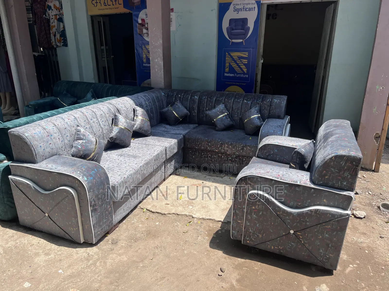 ሶፋ(l-Shape)Made of ማለዳ HD#1 Sponge Qlty Wood Materal