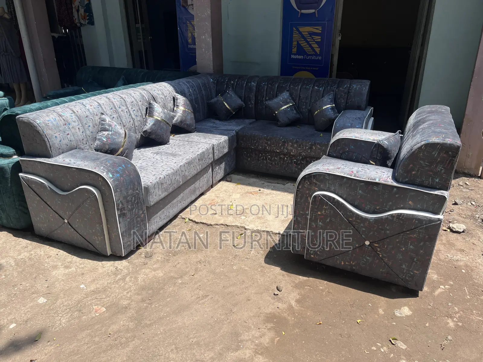 ሶፋ(l-Shape)Made of ማለዳ HD#1 Sponge Qlty Wood Materal