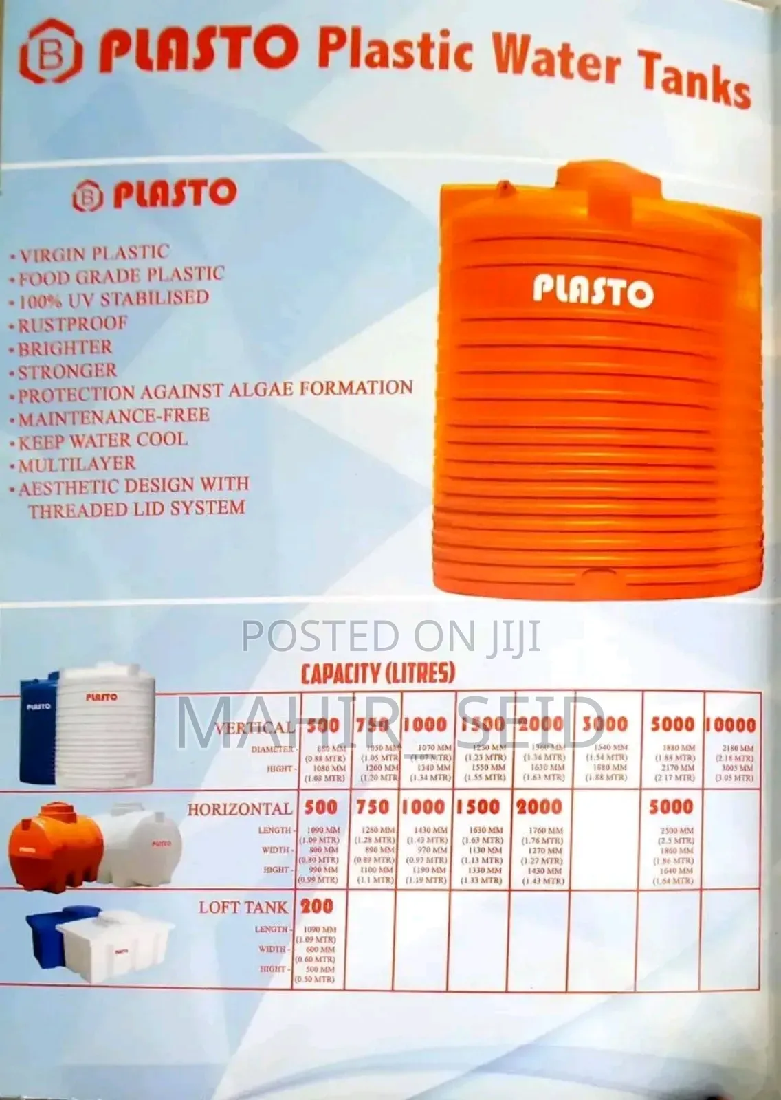 Plasto Vertical Water Tanker Roto P.L.C