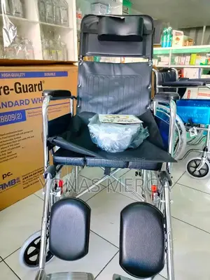 Photo - Wheelchair Blue Heavy-Duty Iron Foldable Portable Wheelchair