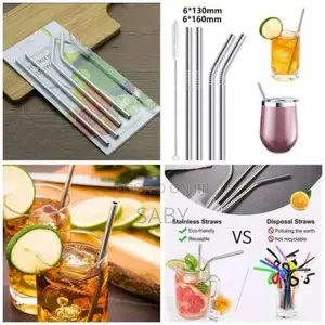 4pcs Stainless Steel Straws With 1cleaning Brush