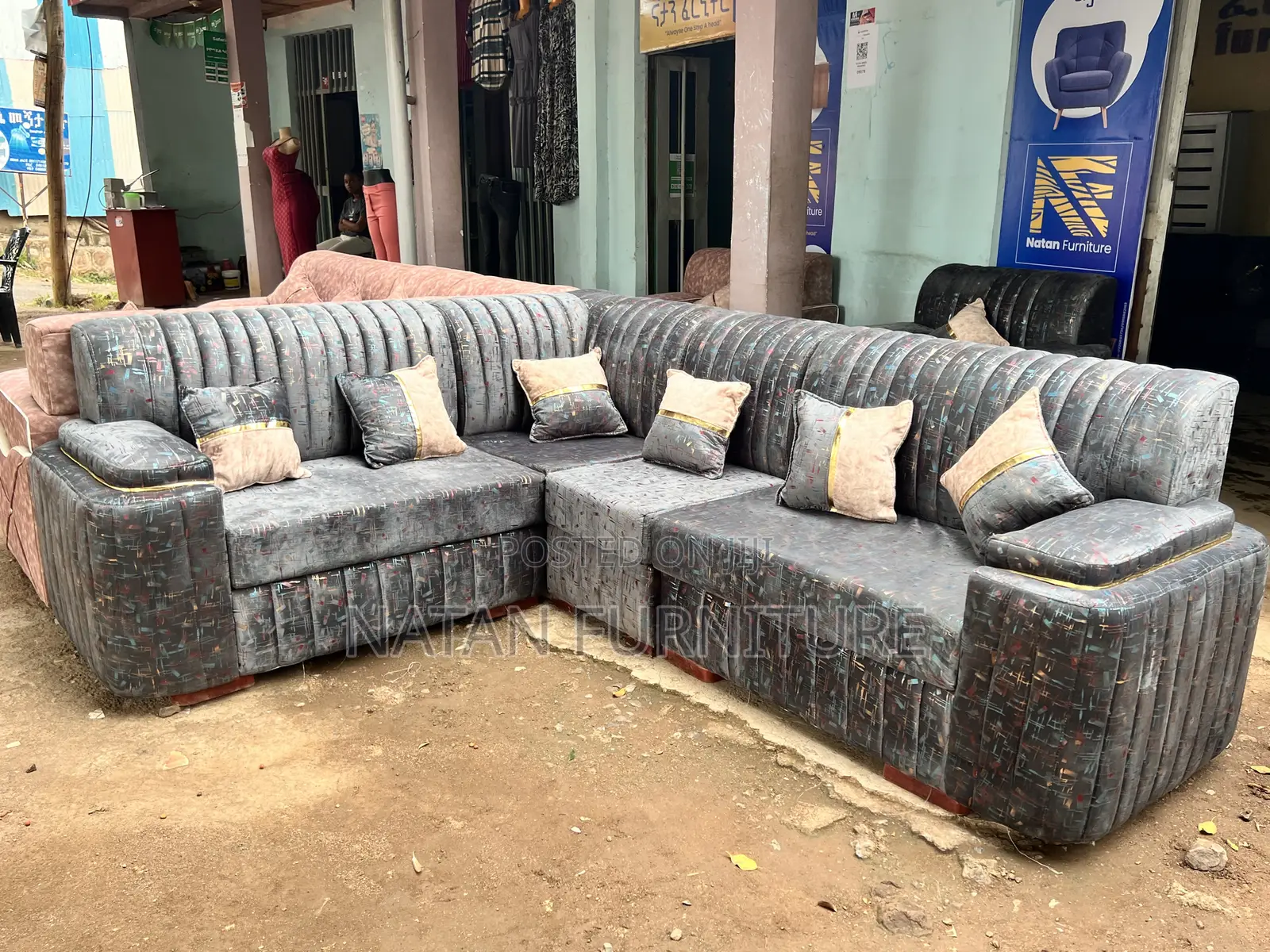 ሶፋ(l-Shape)Made of ማለዳ HD#1 Sponge Qlty Wood Materal