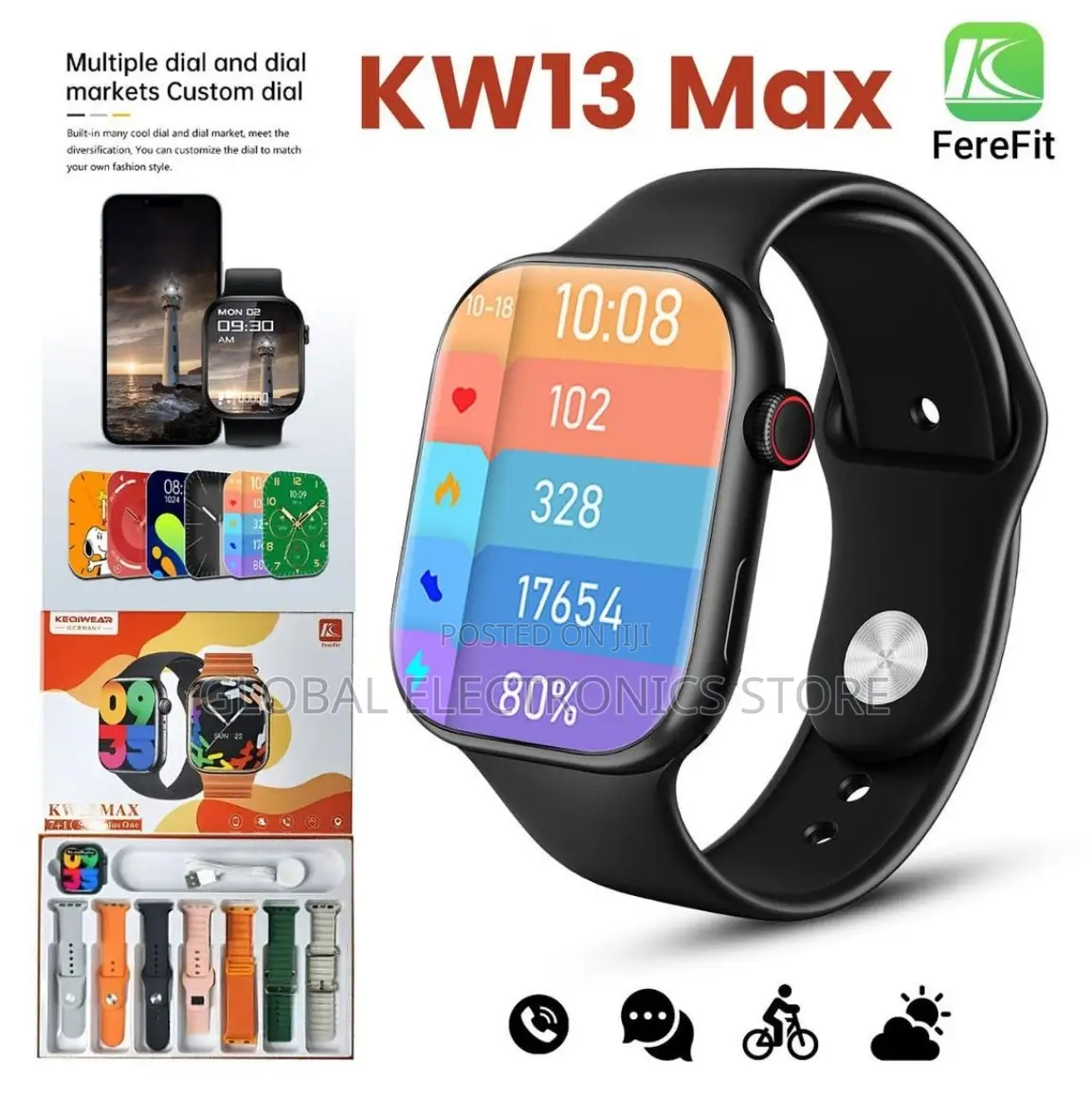 ሰባት መቀየሪያ ያለው Original KW13 Max Series 9 Smart Watch