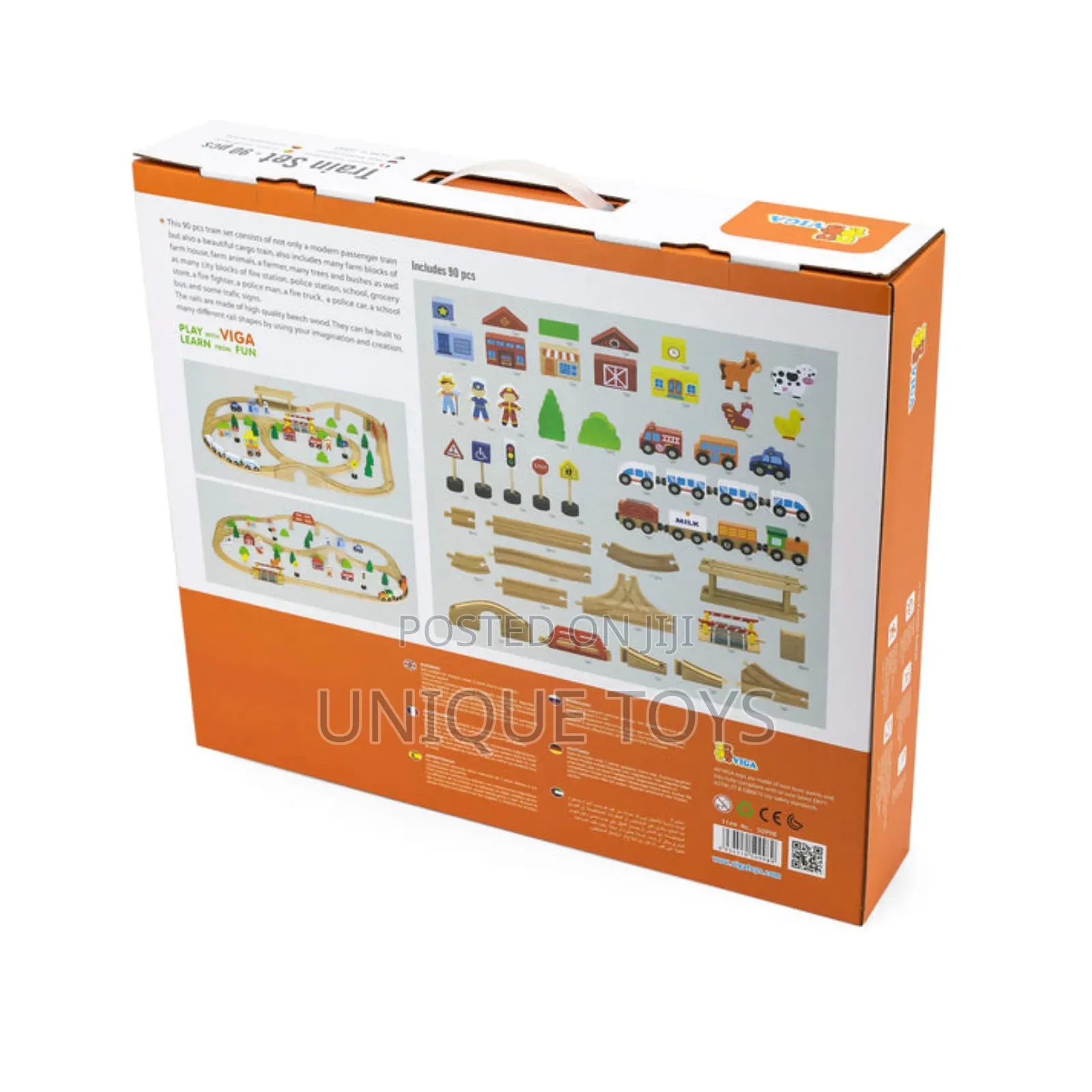 Beautiful Wooden Train and City Set, 90 PC