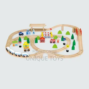 Beautiful Wooden Train and City Set, 90 PC