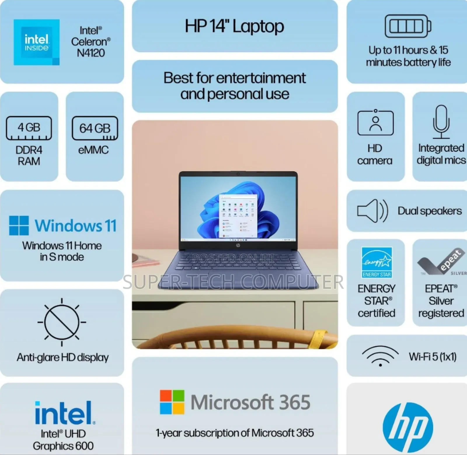 New Laptop HP Stream Notebook 4GB Intel Celeron SSD 60GB
