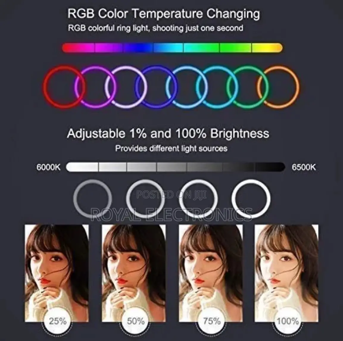 Original RGB 14 Inch Ring Light Stand 2 Meter - 16 Colors