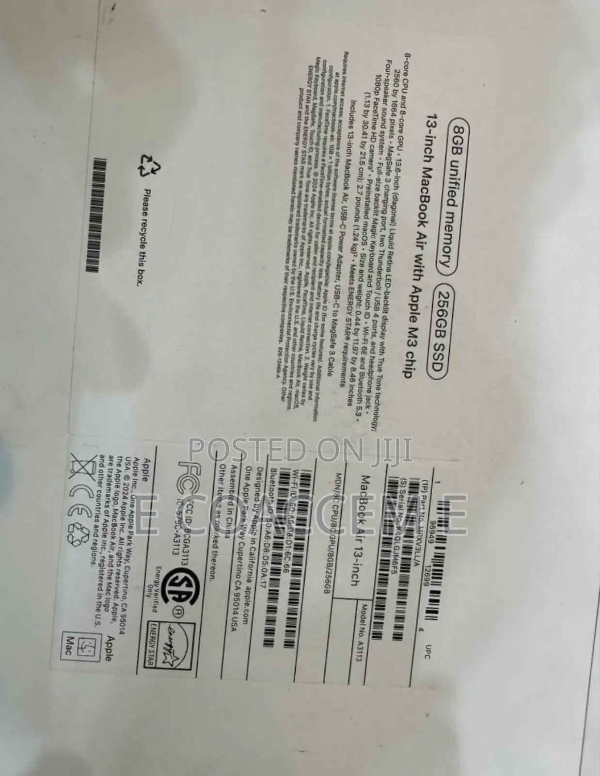 New Laptop Apple MacBook 8GB Apple M3 SSD 256GB